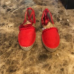 Red and beige new tie up espadrilles